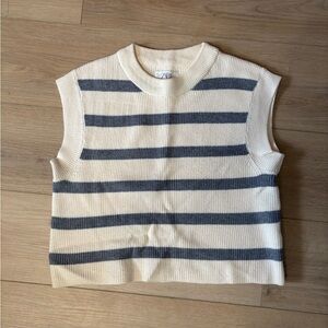 Zara Ribbed Cropped Tank in Cream and Gray Stripe
